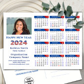 2024 Kalender Business Logo US Patriottisch Blauw  Feestdagenkaart