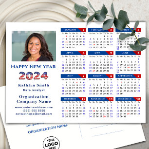 2024 Kalender Business Logo US Patriottisch Blauw  Feestdagenkaart