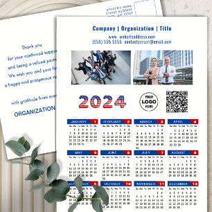 2024 Kalender Business Logo US Patriottisch Blauw  Feestdagenkaart