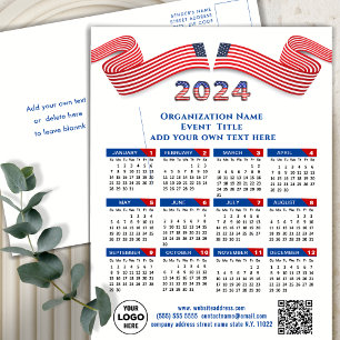 2024 Kalender Business Logo US Patriottisch Blauw  Feestdagenkaart