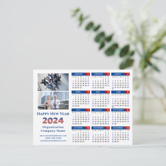 2024 Kalender Business Logo US Patriottisch Blauw  Feestdagenkaart (Staand voorkant)