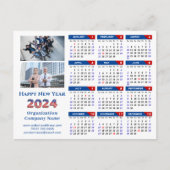 2024 Kalender Business Logo US Patriottisch Blauw  Feestdagenkaart (Voorkant)