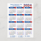 2024 Kalender Business Logo US Patriottisch Blauw  Feestdagenkaart (Voorkant)