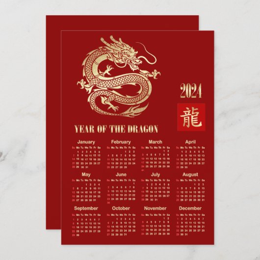 2024 Kalender Chinees Jaar van de Dragon Kaart (Voorkant / Achterkant)