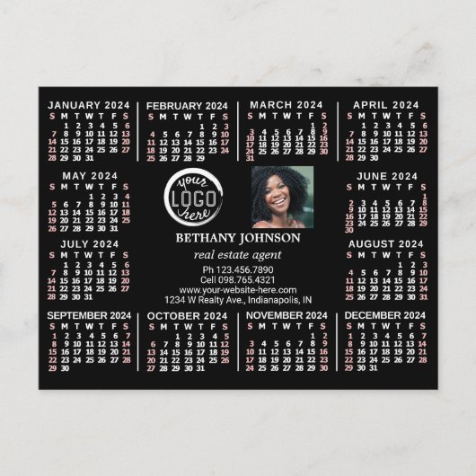 2024 Kalender Custom Business Logo Fototekst Gemak Briefkaart (Voorkant)