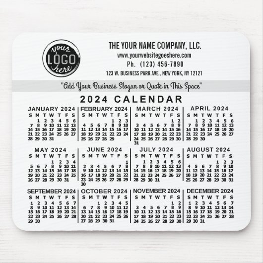 2024 Kalender Custom Business Logo Naam Easy White Muismat (Voorkant)