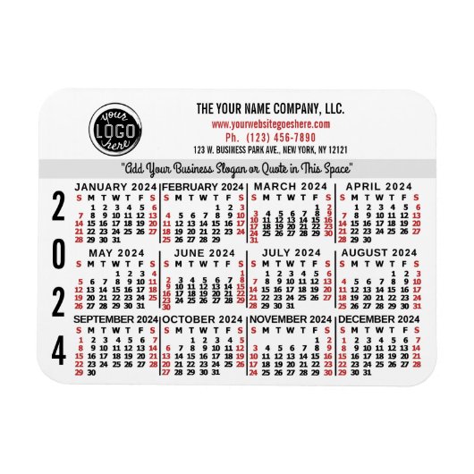2024 Kalender Custom Business Logo Naam Wit Gemakk Magneet (Horizontaal)