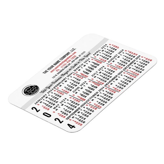 2024 Kalender Custom Business Logo Naam Wit Gemakk Magneet (Linkerzijde)