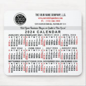 2024 Kalender Custom Business Logo Naam Wit Rood Muismat (Voorkant)