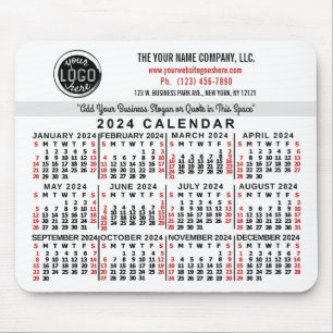 2024 Kalender Custom Business Logo Naam Wit Rood Muismat