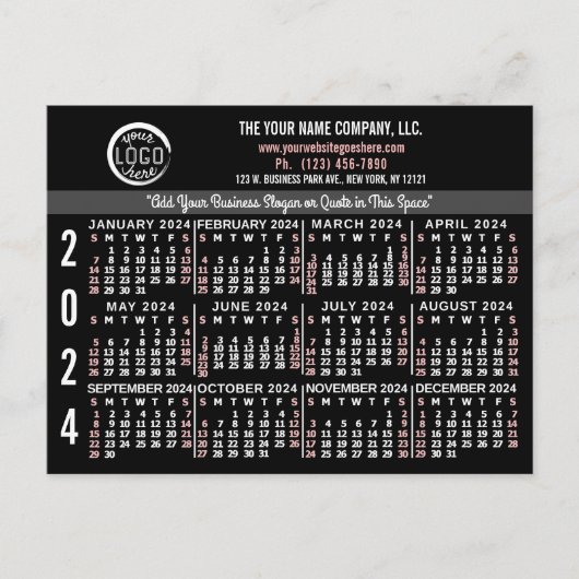 2024 Kalender Custom Business Logo Naam Zwart Gema Briefkaart (Voorkant)