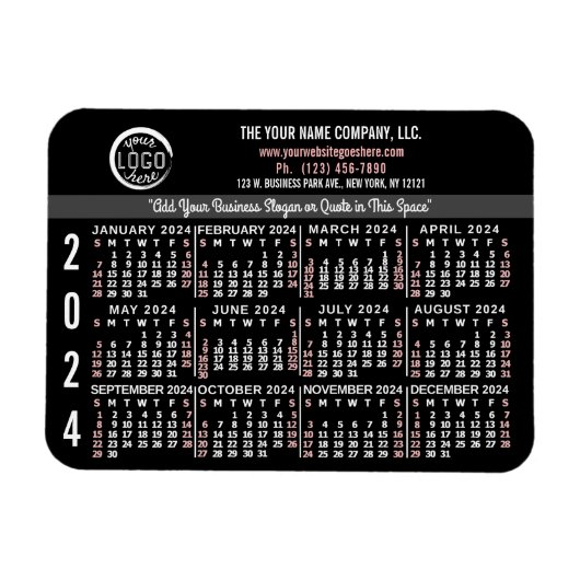 2024 Kalender Custom Business Logo Naam Zwart Gema Magneet (Horizontaal)