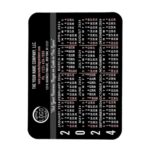 2024 Kalender Custom Business Logo Naam Zwart Gema Magneet (Verticaal)