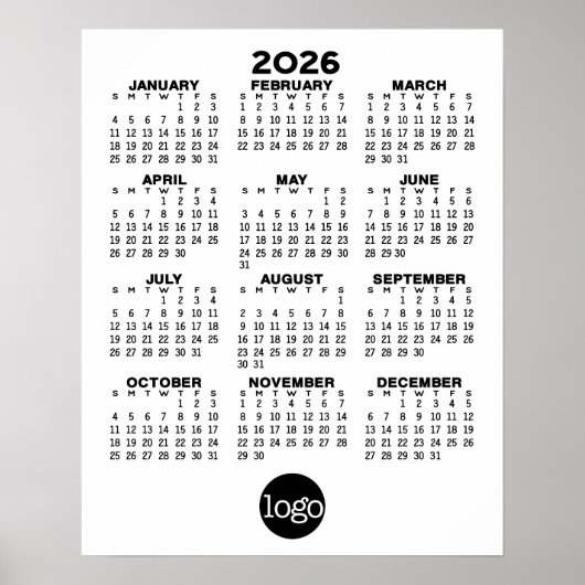 2024 Kalender - Eenvoudig Zwart Wit Minimaal Poster (Voorkant)