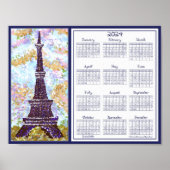 2024 Kalender Eiffeltoren Pointillisme Landschap Poster (Voorkant)