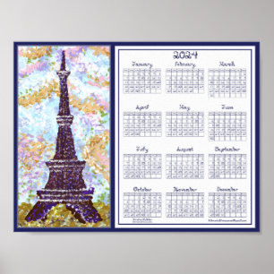 2024 Kalender Eiffeltoren Pointillisme Landschap Poster