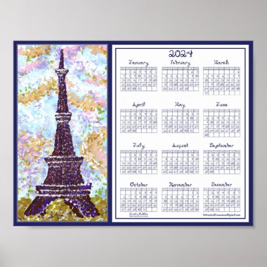 2024 Kalender Eiffeltoren Pointillisme Landschap Poster (Voorkant)