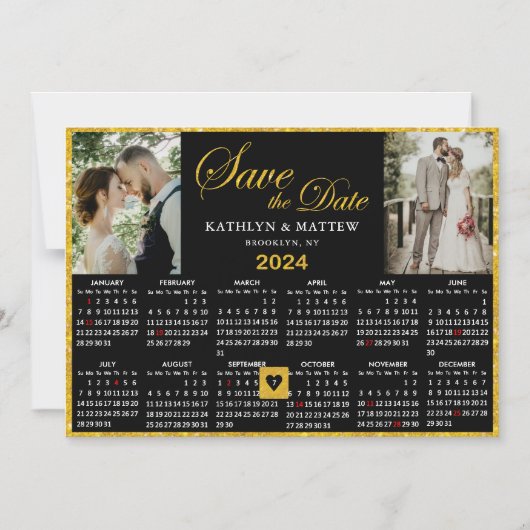 2024 Kalender Elegant Script 2 Foto Opslaan De Dat Magnetische Uitnodiging (Voorkant)