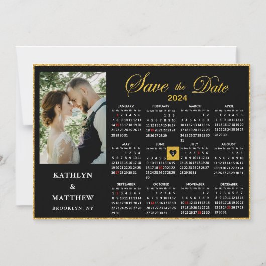 2024 Kalender Elegant Script Foto Opslaan De Datum Magnetische Uitnodiging (Voorkant)