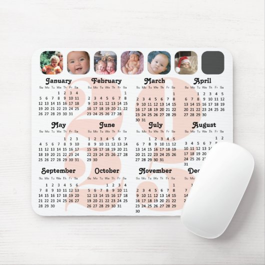 2024 Kalender Familie 7 Foto Collage Roze Eenvoudi Muismat (Met muis)