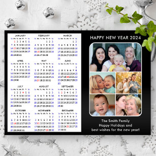 2024 Kalender Familie Foto Modern Zwart Magnetisch
