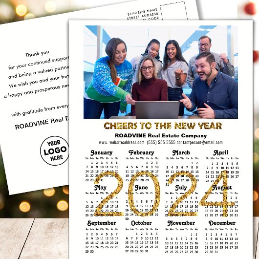 2024 Kalender Feestelijke Gouden Glitter Corporate Feestdagenkaart