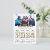 2024 Kalender Feestelijke Gouden Glitter Corporate Feestdagenkaart (Staand voorkant)