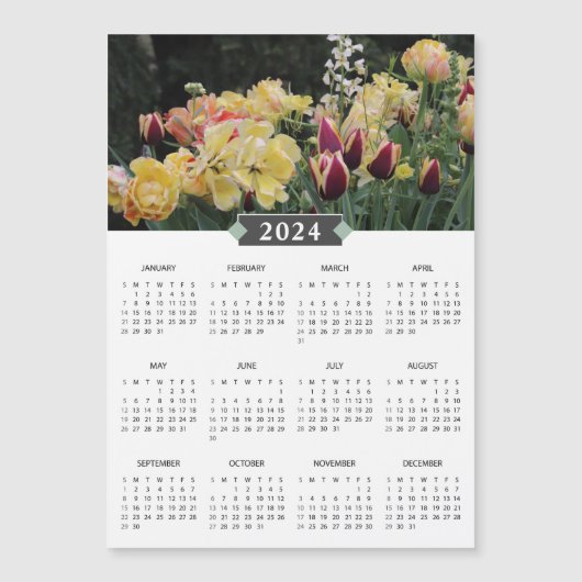 2024 Kalender Geel Bloem Tuin Magneet (Voorkant)