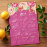 2024 Kalender Geschilderde Waterverf Bloemen heet  Theedoek<br><div class="desc">Hot Pink - New Year - New You - Een vrouwelijk en grillig,  waterverf kunstwerk met een 2024 kalender. Dit vrouwelijke ontwerp met natuurlijke bloemenopstelling en een volledige jaarkalender met een positieve start van het beste jaar ooit.</div>
