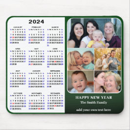 2024 Kalender Groen 5 Familie Foto US Feestdagen Muismat