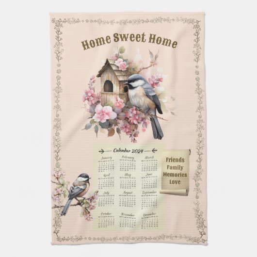 2024 Kalender Handdoek Chickadees Home Sweet Home (Verticaal)