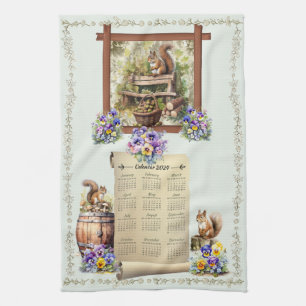 2024 Kalender Handdoek Eekhoorns Pansies Acorns Gr