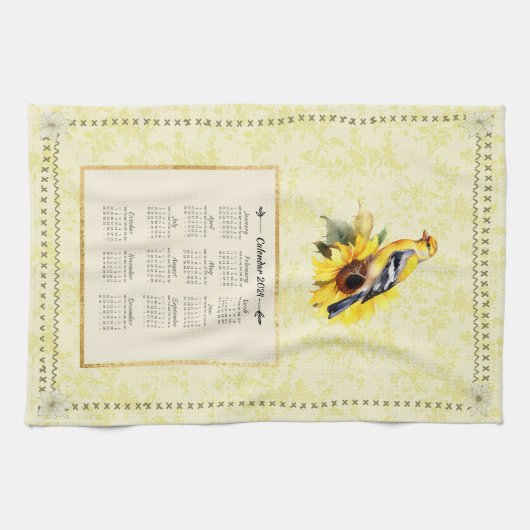 2024 Kalender Handdoek Geel Goudvink (Horizontaal)