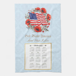 2024 Kalender Handdoek God zegene Amerika Vlag Pop