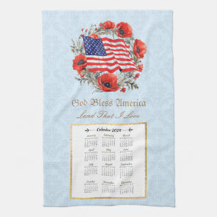2024 Kalender Handdoek God zegene Amerika Vlag Pop