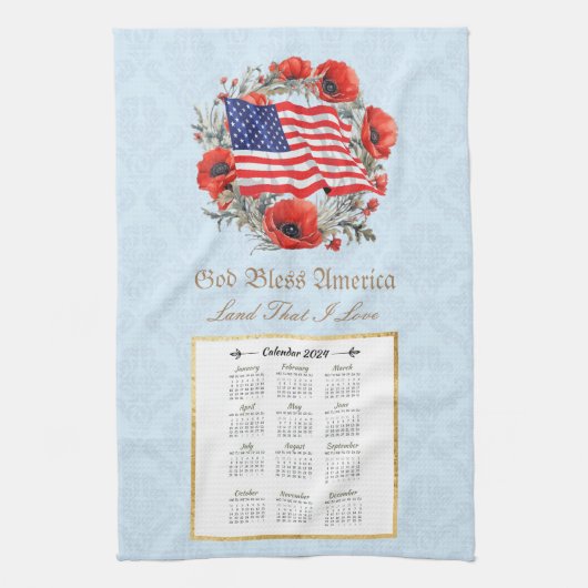 2024 Kalender Handdoek God zegene Amerika Vlag Pop (Verticaal)