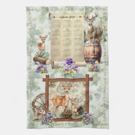 2024 Kalender Handdoek Herten Buck Pansies Acorns 