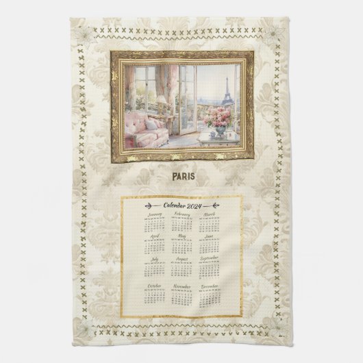 2024 Kalender Handdoek Paris Uitzicht Aangepaste B (Verticaal)