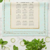 2024 Kalender Handdoek Robin Bird Aqua Damask (Gevouwen)