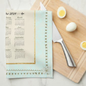 2024 Kalender Handdoek Robin Bird Aqua Damask (Quarter Fold)