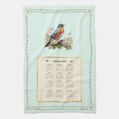 2024 Kalender Handdoek Robin Bird Aqua Damask (Verticaal)