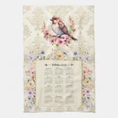 2024 Kalender Handdoek Sparrow met Wildbloemen (Verticaal)