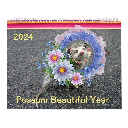 2024 Kalender Kleurrijke Kikker Opossum Bloemen (Hoes)
