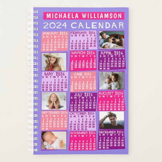 2024 Kalender Leuke Mod 12 Fotocollage Naam Klein Planner (Voorkant)