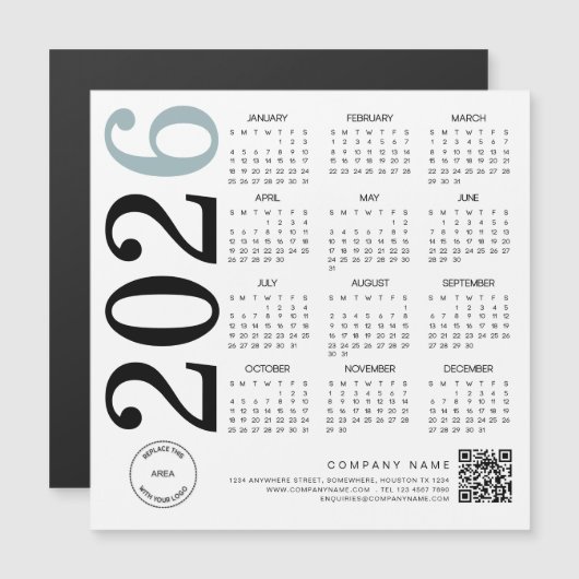 2024 Kalender Logo QR-code Blauw zwart bedrijf (Voorkant / Achterkant)