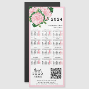 2024 Kalender Logo QR Code Roze Wit Bloemen