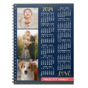 2024 Kalender Marine Koraal Goud Familie Fotocolla Notitieboek