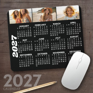 2024 Kalender met 3 Foto Collage - zwart Muismat