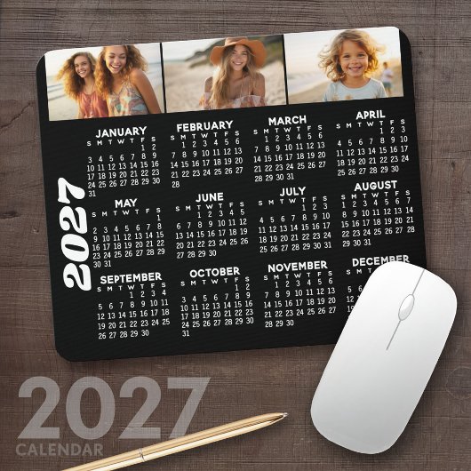 2024 Kalender met 3 Foto Collage - zwart Muismat