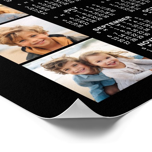 2024 Kalender met 4 foto collage - zwart Poster (Hoek)